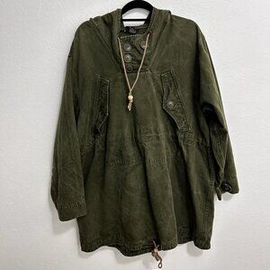 Vintage J. Peterman Hooded Military Parka Sz M /L Olive Green Canvas Long Line